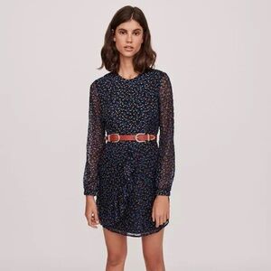 Maje Revano Long Sleeve Printed Ruffle Mini Dress – Size 1 (Approx S)